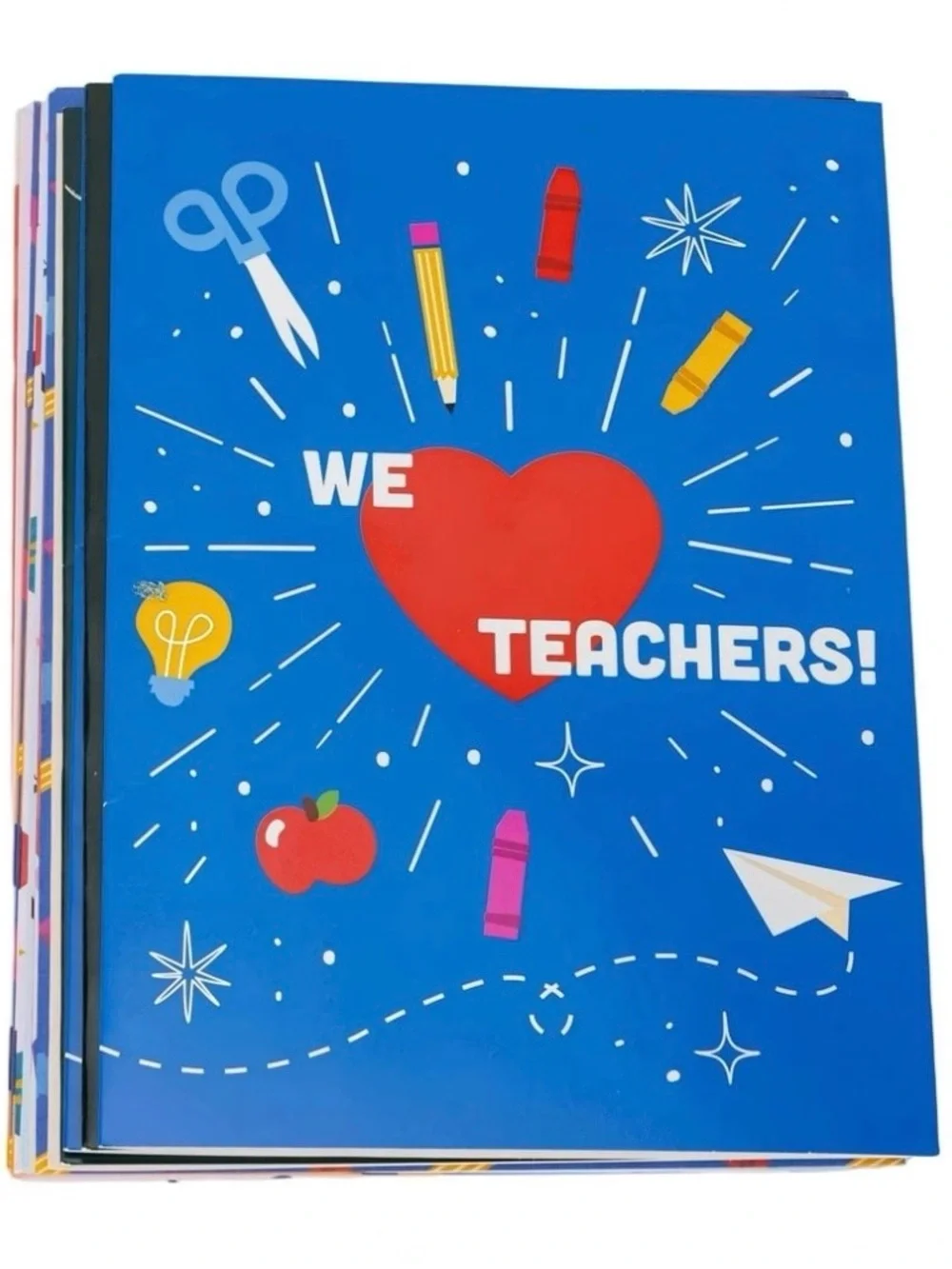 10 Pack Teacher Thank You Folded Notecards, School Theme, Multicolor, Envelopes